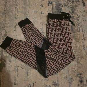 Fendi Black and Brown Logo Ankle Pants